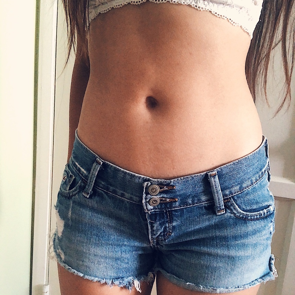 Low Rise Distressed Denim Shorts
